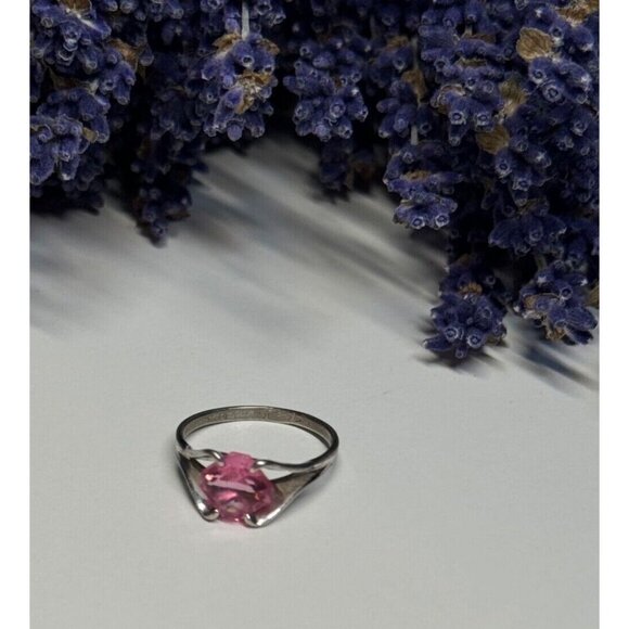 925 STERLING SILVER PINK TOPAZ RING SIZE 5 - Picture 3 of 9